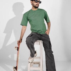 Premium Acid Wash Drop Shoulder | Green