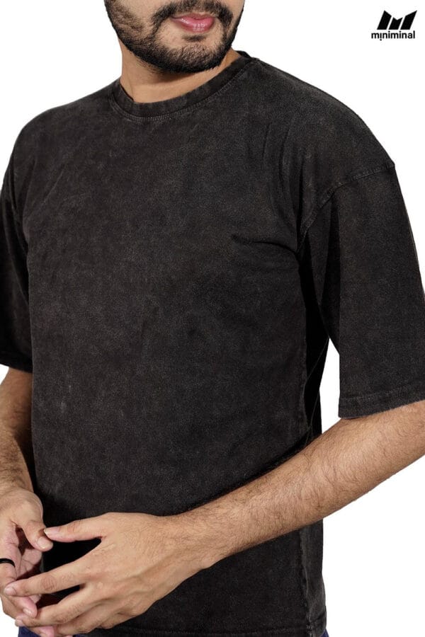 Premium Acid Wash Drop Shoulder | Black - Image 3